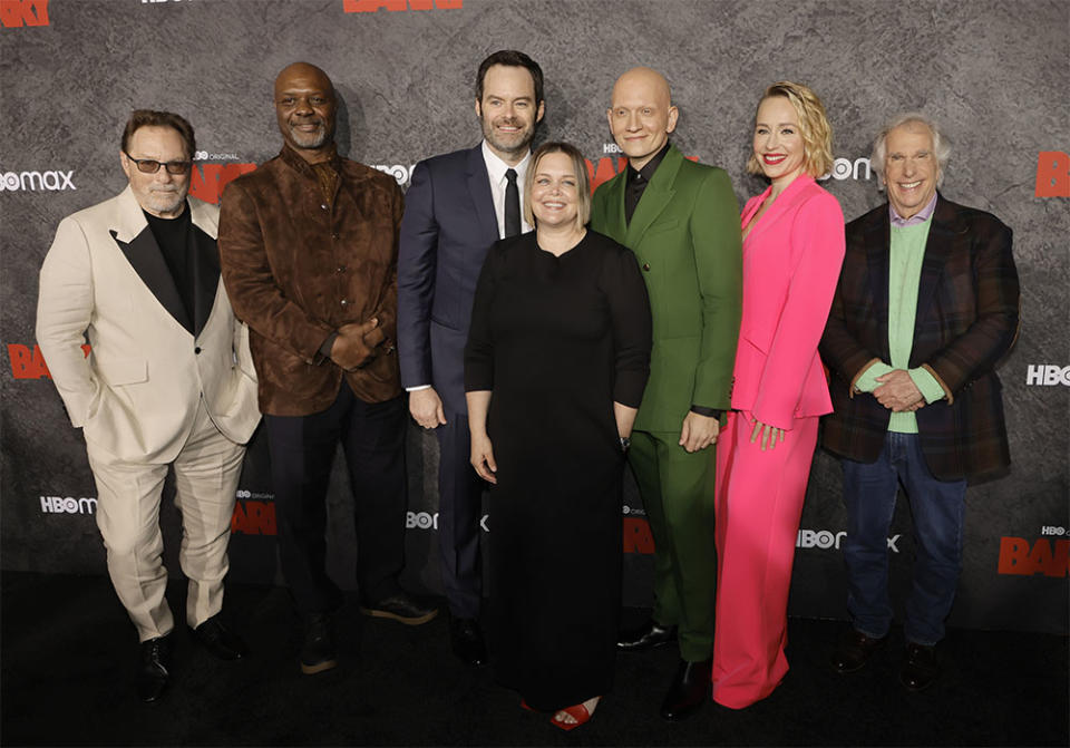 Stephen Root, Michael Irby, Robert Wisdom, Bill Hader, Amy Gravitt, Anthony Carrigan, Sarah Goldberg and Henry Winkler attend the Los Angeles Season 4 Premiere Of HBO Original Series BARRY at Hollywood Forever on April 16, 2023 in Hollywood, California.