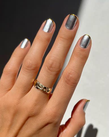 <p>Betina Goldstein instagram</p> Mixed metal nails by Betina Goldstein