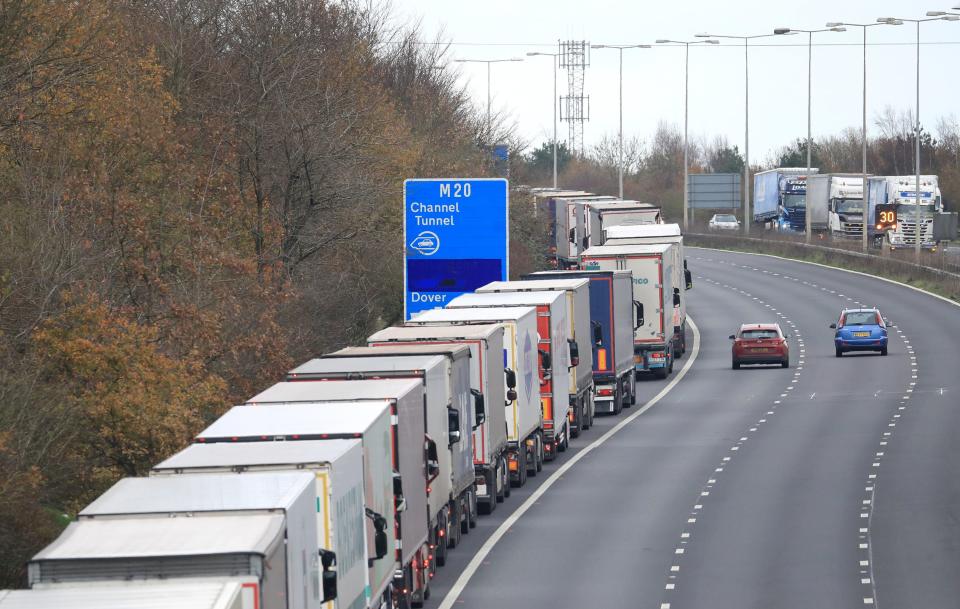 <p>Freight lorries queue on M20</p>Gareth Fuller/PA Wire