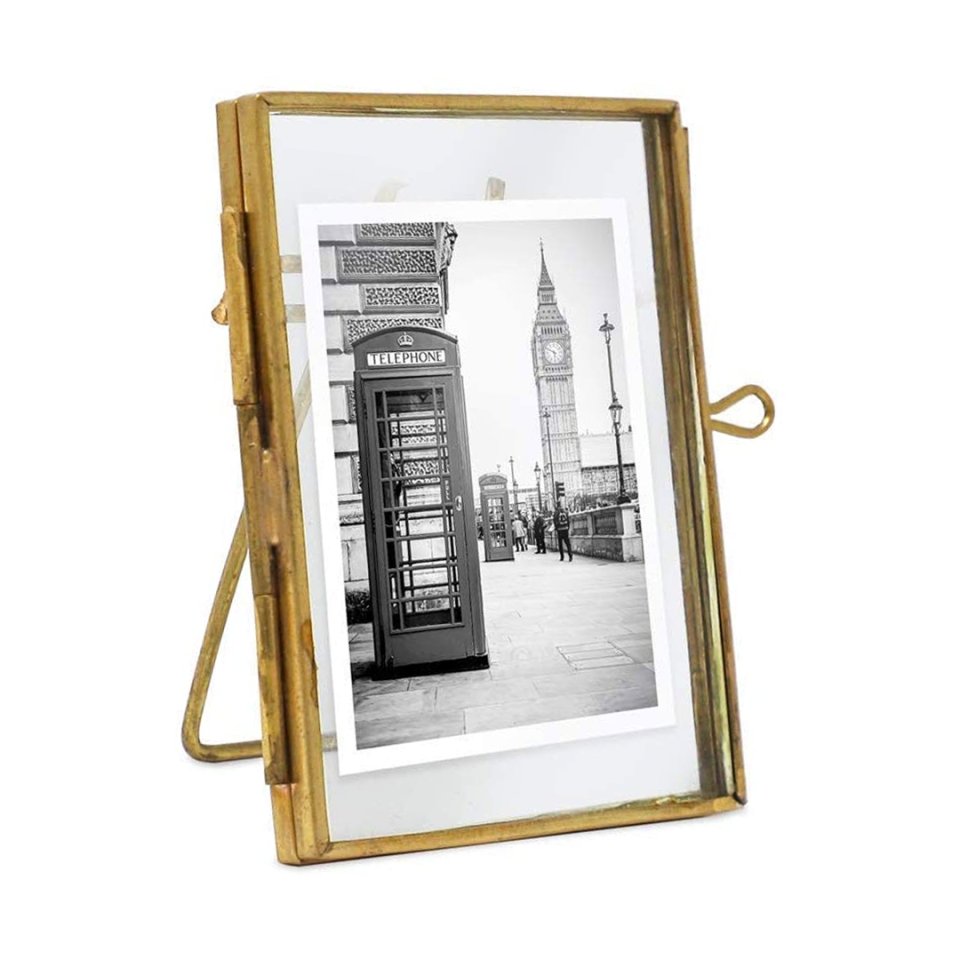 49) Vintage Style Brass and Glass Picture Frame