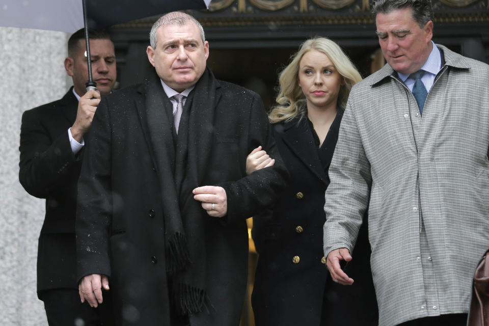 Lev Parnas, second from left, arrives to court in New York, Monday, Dec. 2, 2019. Parnas and Igor Fruman, close associates to U.S. President Donald Trump's lawyer Rudy Giuliani, were arrested last month at an airport outside Washington while trying to board a flight to Europe with one-way tickets. They were later indicted by federal prosecutors on charges of conspiracy, making false statements to the Federal Election Commission and falsification of records. (AP Photo/Seth Wenig)