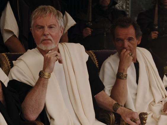 Derek Jacobi (left) brought class and experience to the role of Senator Gracchus, an ally of Maximus (Universal Pictures)