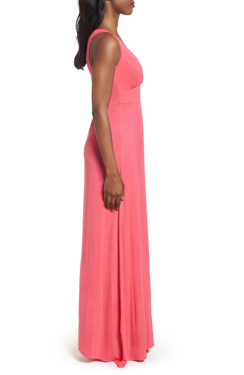 Loveappella V-neck Jersey Maxi Dress in pink polish