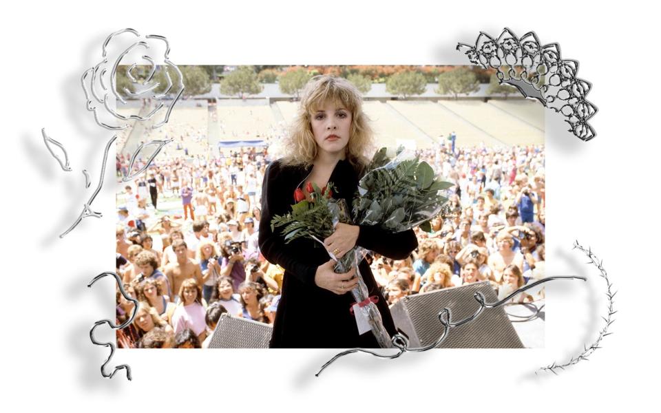 <cite class="credit">Stevie Nicks onstage at the Rock N’ Run benefit at UCLA in 1983 (Photo by Richard E. Aaron/Redferns)</cite>