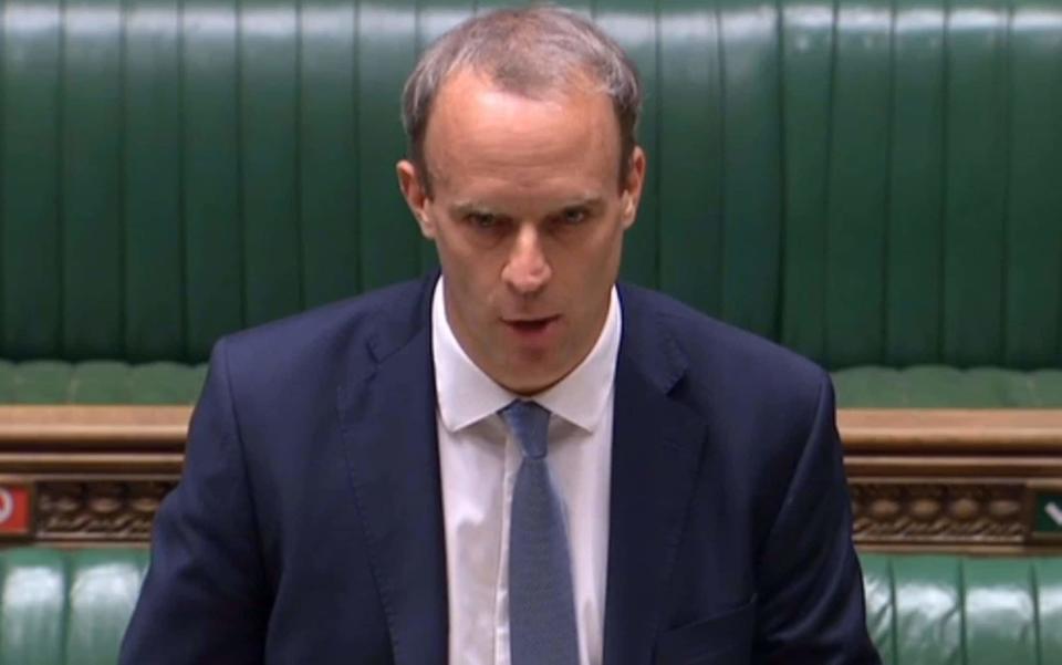 Dominic Raab said the Government 'has concluded that it is almost certain that Russian actors sought to interfere in the 2019 General Election through the online amplification of illicitly acquired and leaked Government documents' - AFP