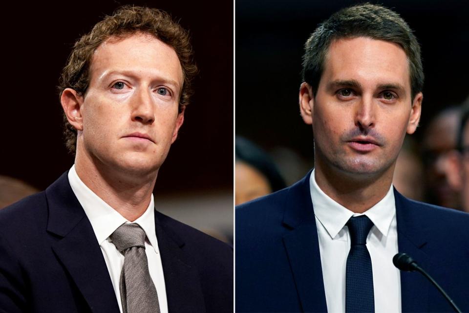 <p>Kent Nishimura/Bloomberg/Getty (2)</p> Mark Zuckerberg; Evan Spiegel