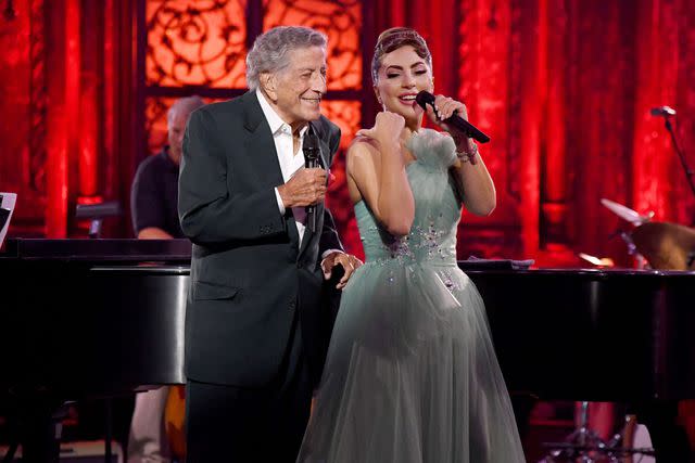 Kevin Mazur/Getty Tony Bennett and Lady Gaga perform on stage during MTV Unplugged at the Angel Orensanz Center in New York City