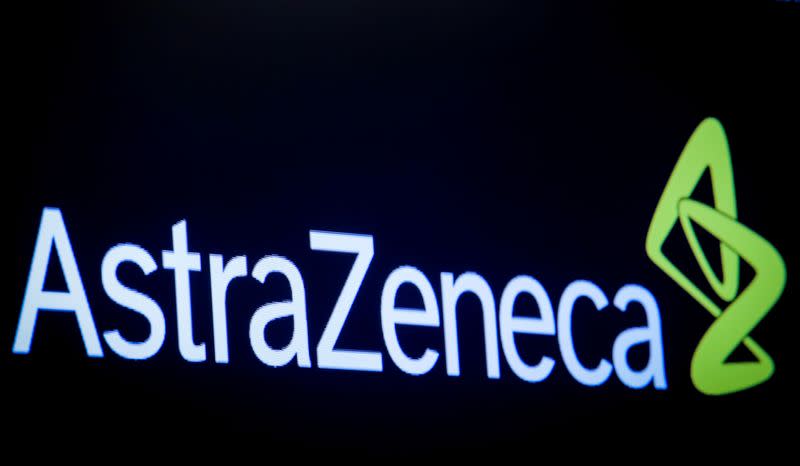 FILE PHOTO: The company logo for pharmaceutical company AstraZeneca is displayed on a screen on the floor at the NYSE in New York, United States