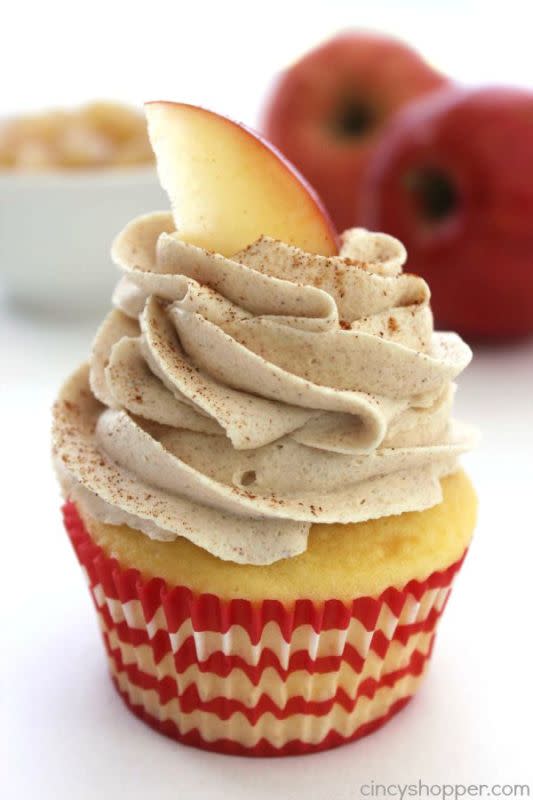 <p>Cincy Shopper</p><p> Perfectly spiced cupcakes paired with apple goodness.</p><p><strong>Get the recipe:</strong> <a href="https://cincyshopper.com/apple-pie-cupcakes/" rel="nofollow noopener" target="_blank" data-ylk="slk:Apple Pie Cupcakes;elm:context_link;itc:0;sec:content-canvas" class="link "><strong>Apple Pie Cupcakes</strong></a></p>