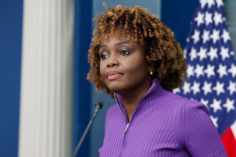 WASHINGTON, DC - MARCH 15: White House Press Secretary Karine Jean-Pierre speaks alongside White House National Security Communications Advisor John Kirby during a daily news briefing at the James S. Brady Press Briefing Room of the White House on March 15, 2024 in Washington, DC. - Photo: Anna Moneymaker (Getty Images)