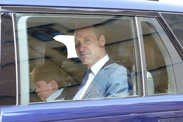 PHOTO: Britain's Prince William and Prince Louis leave Westminster Abbey in central London, Wednesday, May 3, 2023, following a rehearsal for the coronation of King Charles III. (Stefan Rousseau/PA via AP)