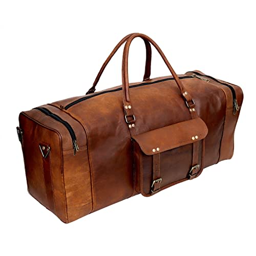 Large Leather 32 Inch Luggage Handmade Duffel Bag Carryall Weekender Travel Overnight Gym Sports Carry On For Men And Women (32 inch) (AMAZON)