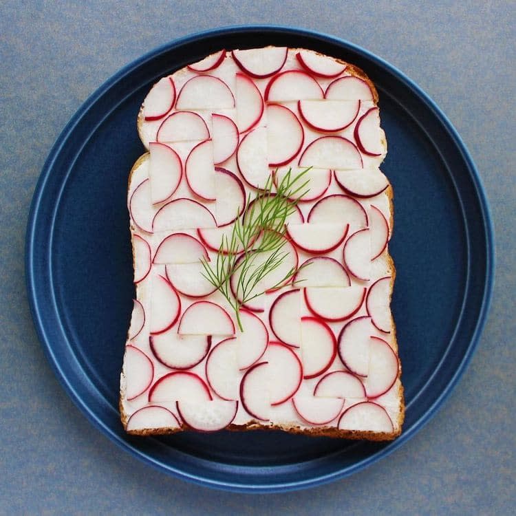 Colorful radish toast art by Manami Sasaki.