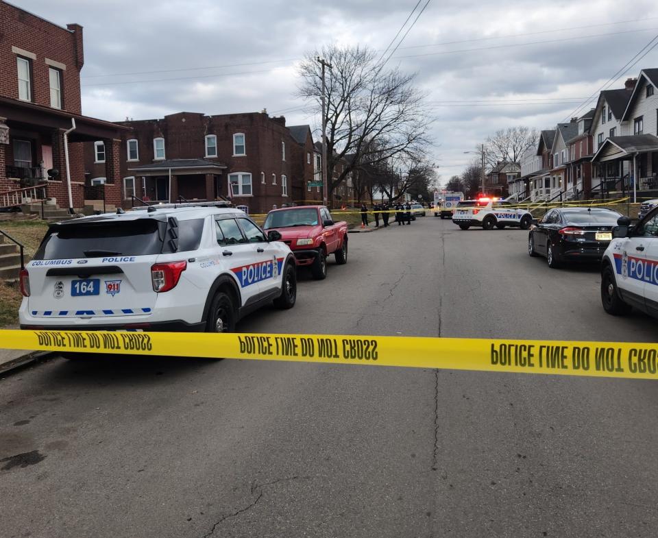 Police tape is stretched across Wilson Avenue on the South Side on Feb. 5 after Columbus police officer Joshua Ohlinger shot 66-year-old Michael Cleveland as he fled from the police with a gun.