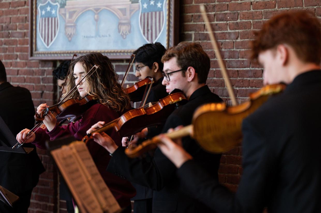 Children practice during a dress rehearsal in the Boyden Salon at Mechanics Hall on Sunday May 07, 2023. 