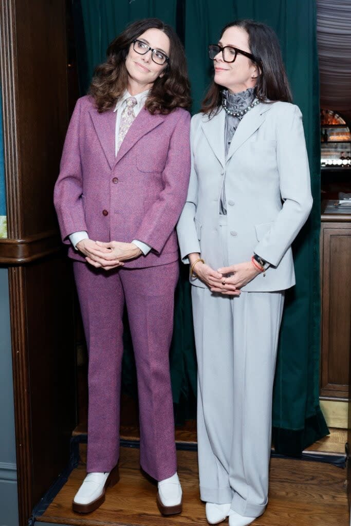 (Left to Right) Stylists Elizabeth Stewart and Cristina Ehrlich attend the Wolk Morais Cashmere Fireside Dinner Launch Event at Olivetta in West Hollywood, California.