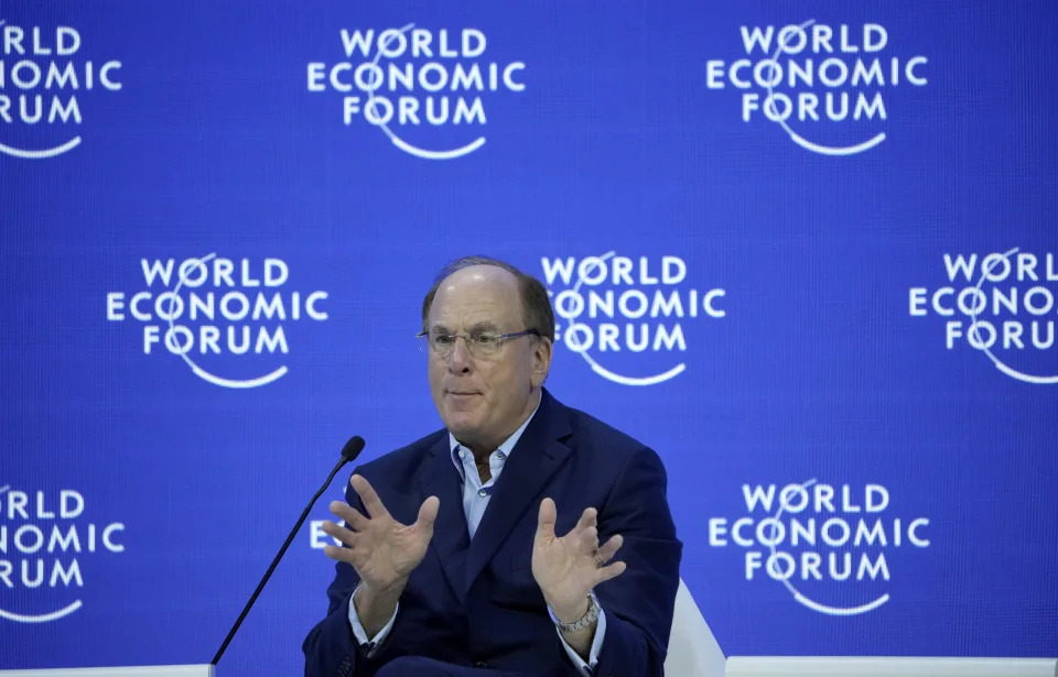 Laurence D. Fink, Chairman and Chief Executive Officer BlackRock attends a panel at the World Economic Forum in Davos, Switzerland Tuesday, Jan. 17, 2023. The annual meeting of the World Economic Forum is taking place in Davos from Jan. 16 until Jan. 20, 2023. (AP Photo/Markus Schreiber)