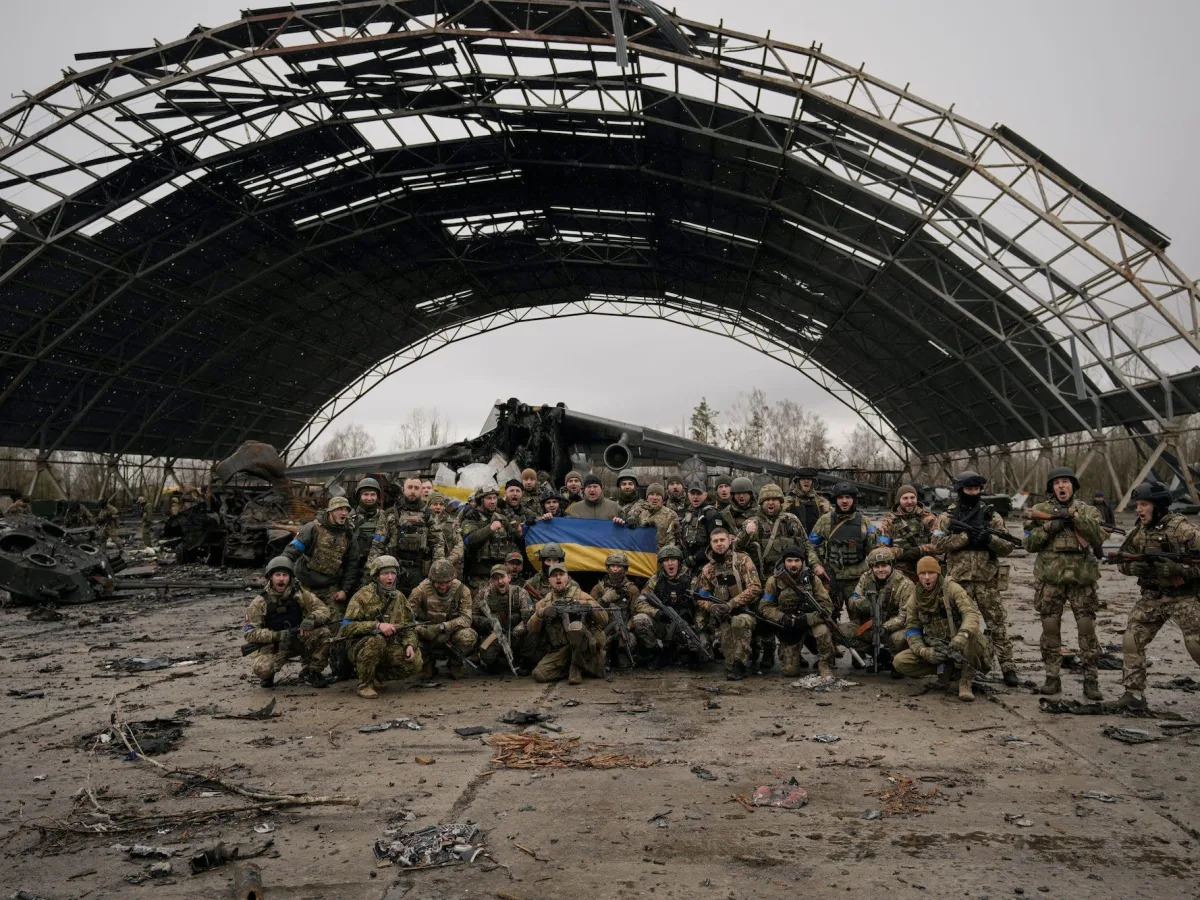 Photo shows the remains of the world's largest cargo aircraft, which was destroy..