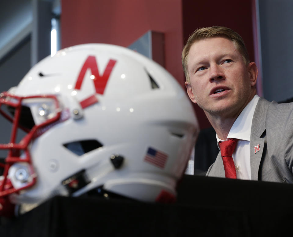 New Nebraska head coach Scott Frost speaks during his introductory news conference in Lincoln. (AP Photo)