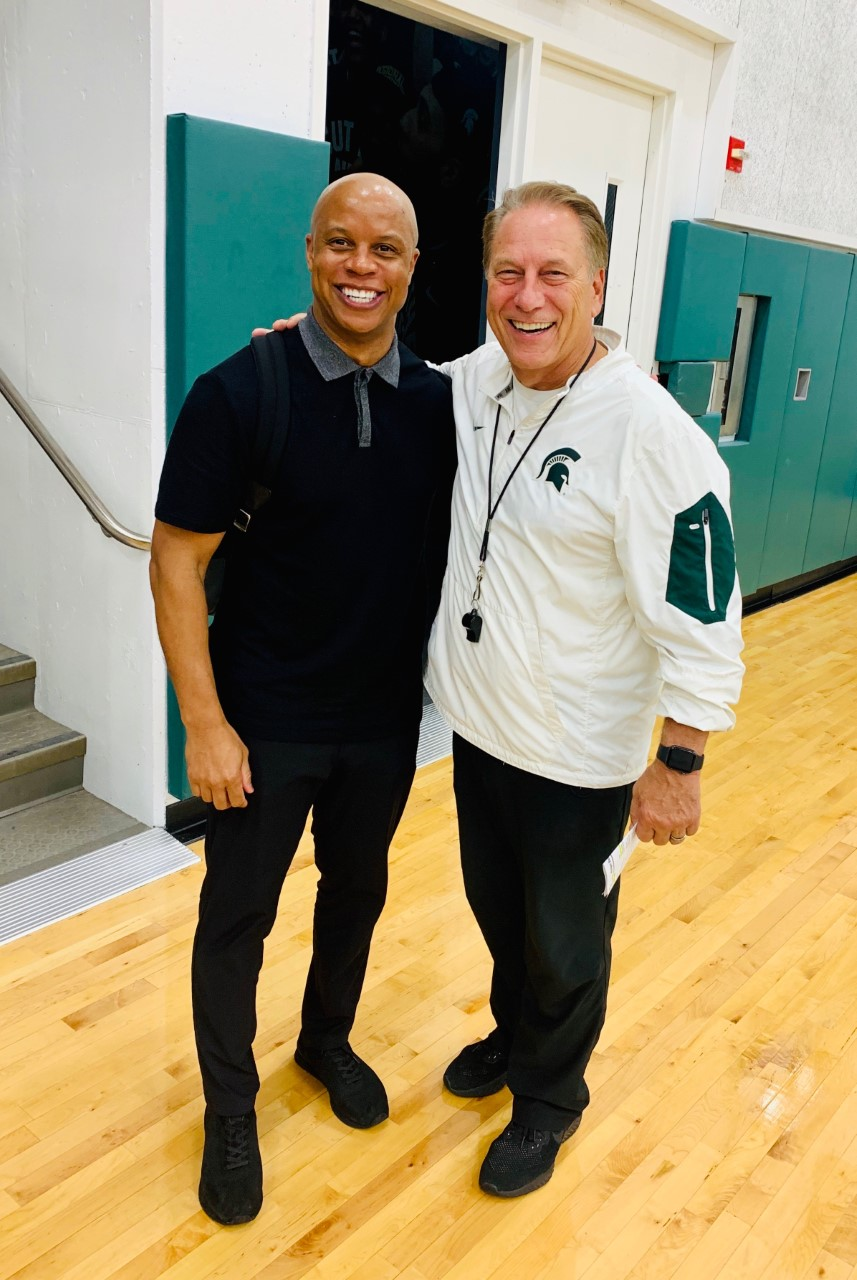 Eastern Michigan University basketball coach Rob Murphy, who is from Detroit, with Michigan State basketball coach Tom Izzo.