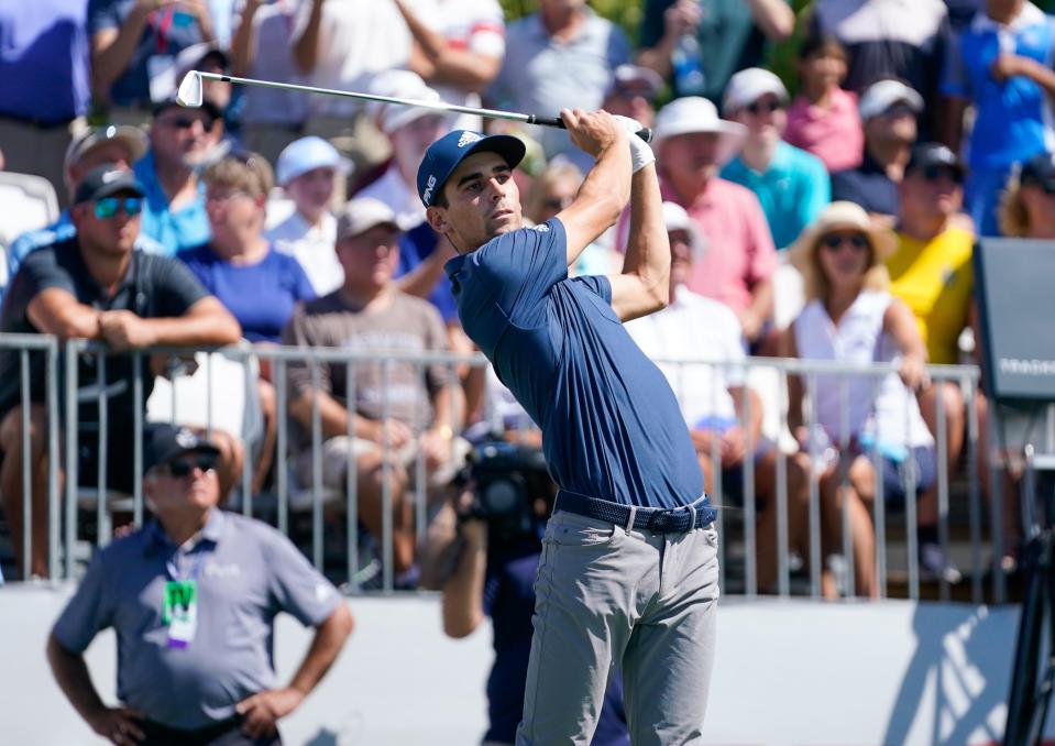 Joaquin Niemann tees off on the first hole during second-round action of the Honda Classic at PGA National Resort and Spa in Palm Beach Gardens on Feb. 25.