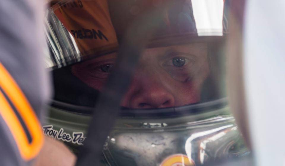 Arrow McLaren SP driver Felix Rosenqvist (7) waits in his car during morning practice before the second session of qualifying for the 106th running of the Indianapolis 500 on Sunday, May 22, 2022, at Indianapolis Motor Speedway, in Indianapolis. 