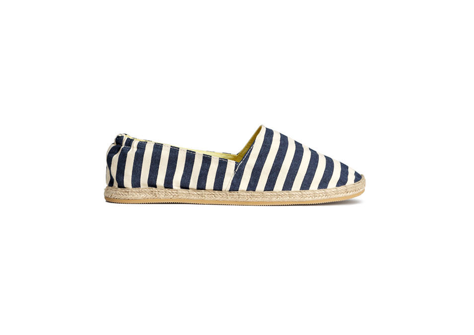 <p>H&M Espadrilles, $13, <a rel="nofollow noopener" href="http://www.hm.com/us/product/26344?article=26344-E" target="_blank" data-ylk="slk:hm.com;elm:context_link;itc:0;sec:content-canvas" class="link ">hm.com</a></p>