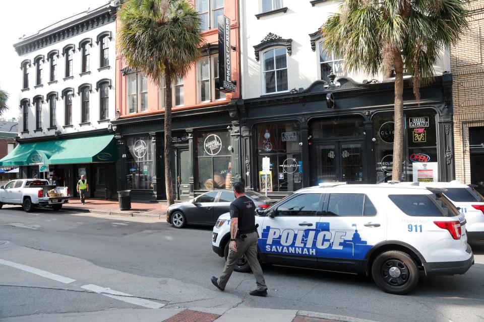 Savannah Police officers conduct training on West Congress Street.