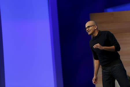 Microsoft CEO Satya Nadella delivers his keynote address at Microsoft Build in San Francisco, California April 29, 2015. REUTERS/Robert Galbraith