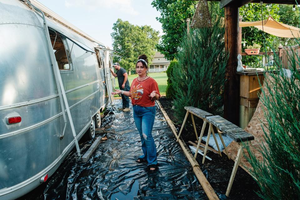 Sasha Poole talks about her and her husband's current business endeavor, a 1973 Airstream Land Yacht trailer being renovated into the Sunshine Gypsy Boutique in Warren Township. Among other things, the couple is still deciding what to do about the walkway to and around the boutique.