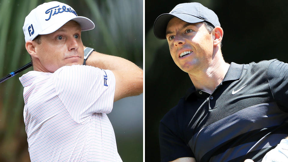 A 50-50 split image shows PGA Tour pro Nick Watney on the left and Rory McIlroy on the right.