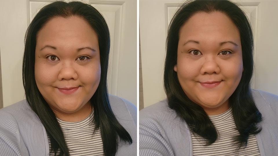After applying the serum, I use a straightener and airbrush, which, as you can see, give my hair a salon-like finish (photos via author).