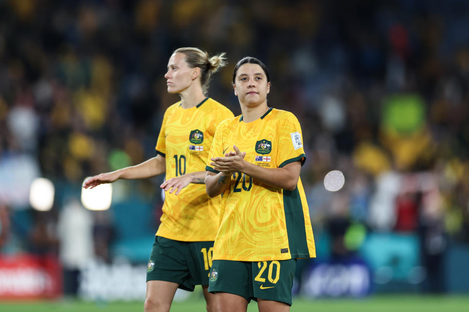 Sam Kerr (pictured right) applauds the fans.