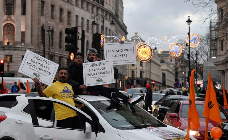 Protest against India's new farming legislation, in London