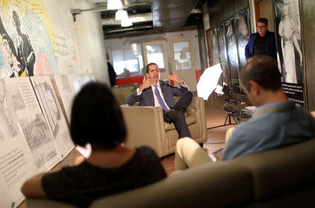 Venezuelan opposition leader Juan Guaido, who many nations have recognized as the country's rightful interim ruler, speaks during an interview with Reuters in Caracas, Venezuela, May 22, 2019. REUTERS/Manaure Quintero