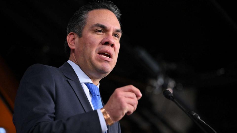 PHOTO: In this May 31, 2023, file photo, Democratic Caucus Chairman, Rep. Pete Aguilar, speaks following a meeting of the House Democratic Caucus on the Fiscal Responsibility Act of 2023, in the US Capitol in Washington, D.C. (Mandel Ngan/AFP via Getty Images, FILE)