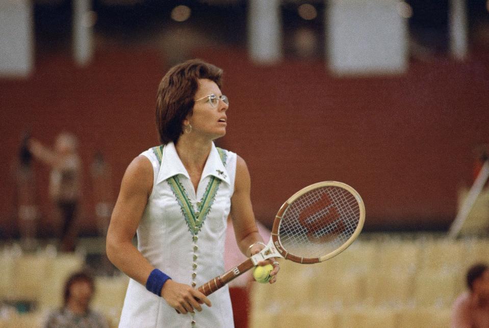 Billie Jean King prepares to serve during the 1973 