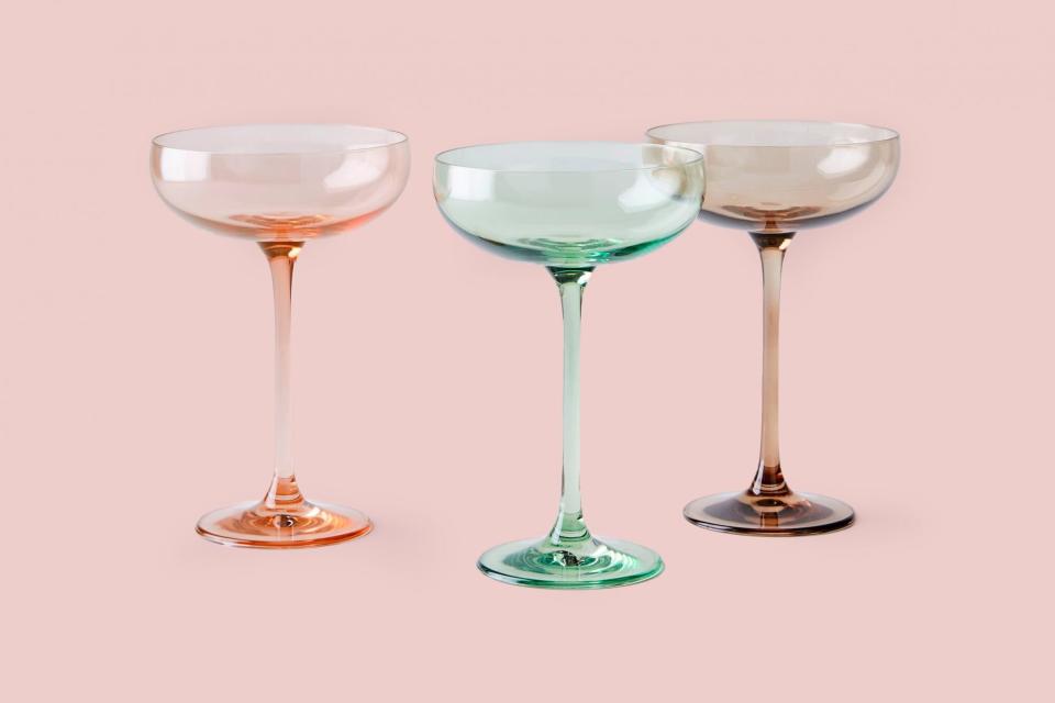 Hand-Blown Colored Cocktail Coupe Glasses