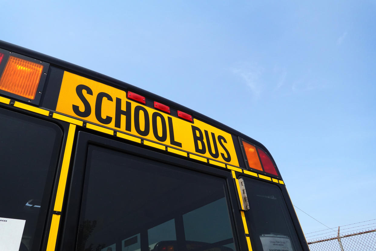The front of a school bus.