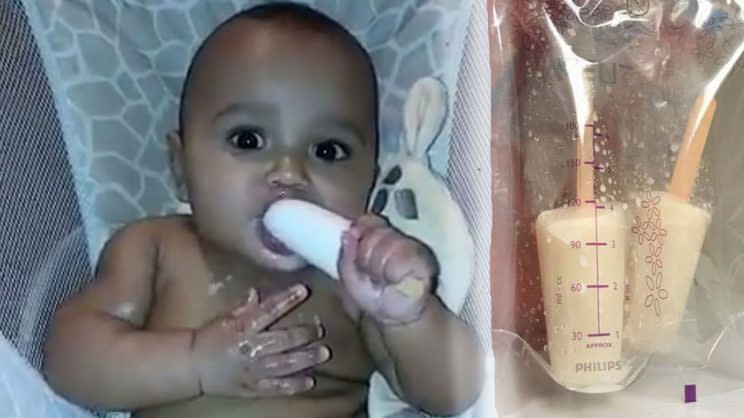 Breast milk ice lollies are the solution to teething pain for one mum. [Photo: Facebook/Tasia Blackwell]