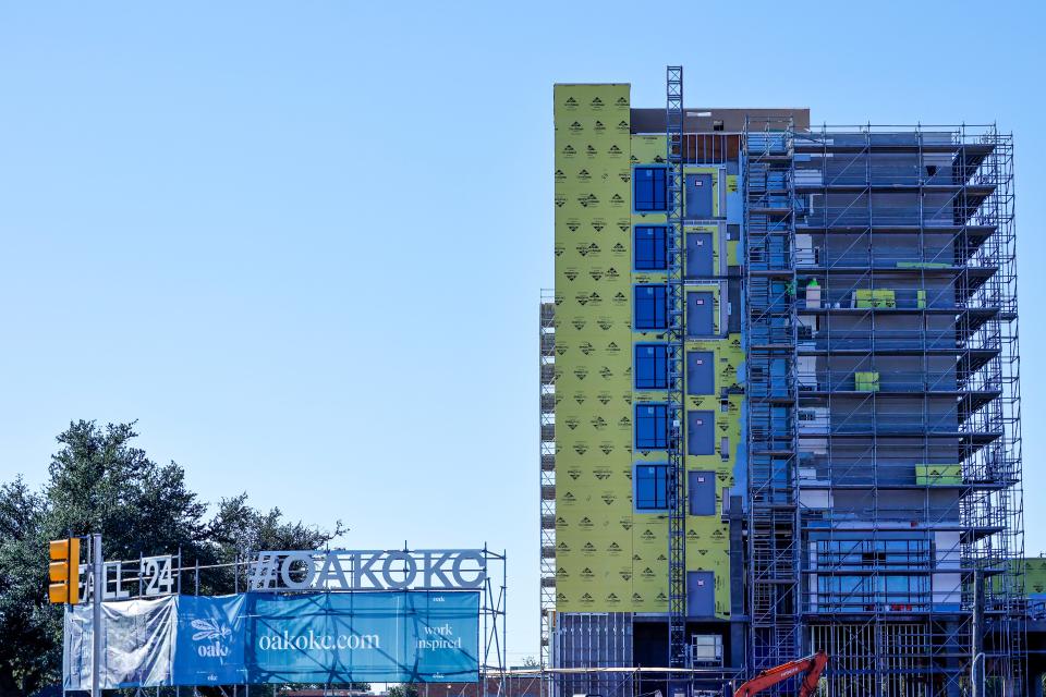 Construction continues at OAK, a 20-acre mixed-use district rising at 5101 N Pennsylvania Ave.