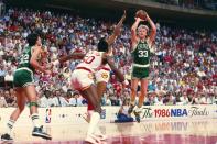 <p>Has there ever been a finer frontcourt than Larry Bird, Kevin McHale, Robert Parish and Bill Walton? Each of those Hall of Famers was healthy and productive in 1985-86, with Bird earning his third straight MVP and Walton winning Sixth Man of the Year. The Celtics went 40-1 at home and stormed through the playoffs without a real challenge. How great were these Celtics? Michael Jordan scored 63 points against them in a playoff game — and lost. </p>