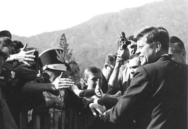 President John F. Kennedy greets the crowd on the morning of Sept. 28, 1963, for the dedication of Whiskeytown Dam.