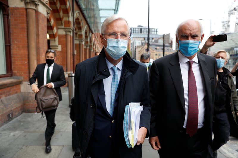 EU's Brexit negotiator Michel Barnier departs the Eurostar in London