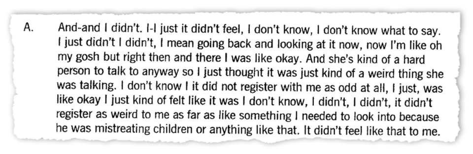 Barbara Fields, in conversation with Collier County Sheriff’s Office detectives about her conversation with Stephanie Lahens, per a sworn statement