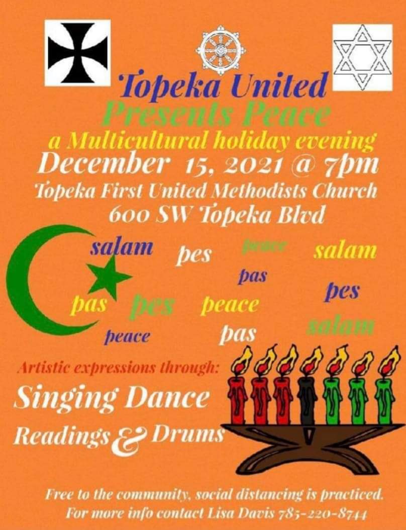 This poster highlights a public, multicultural holiday event being put on Wednesday in Topeka by Topeka United: A Movement.