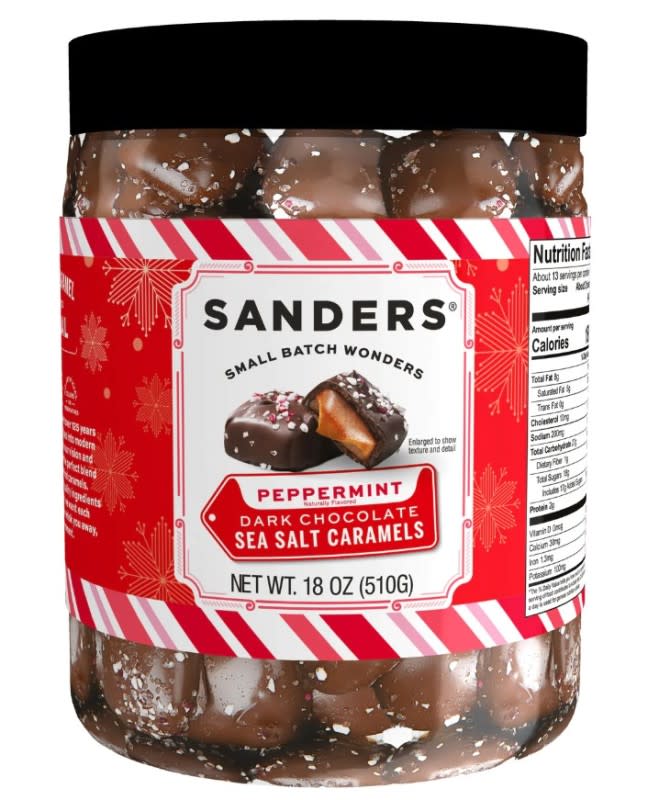 Sanders' newest flavor: Peppermint Dark Chocolate Sea Salt Caramels<p>Sanders Candy</p>