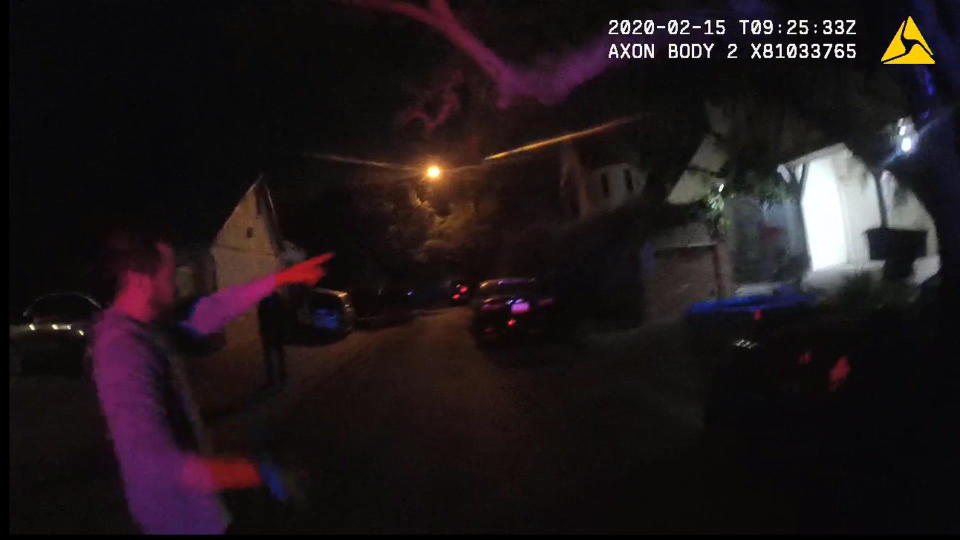 LAPD bodycam video of Michael Heman talking to police outside the home he shared with Amie Harwick on Feb. 15, 2020 / Credit: Superior Court of California, County of Los Angeles
