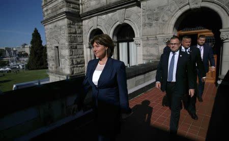 British Columbia Premier Christy Clark leaves the legislature after being defeated in a non-confidence vote in Victoria, B.C., Canada June 29, 2017. REUTERS/Kevin Light