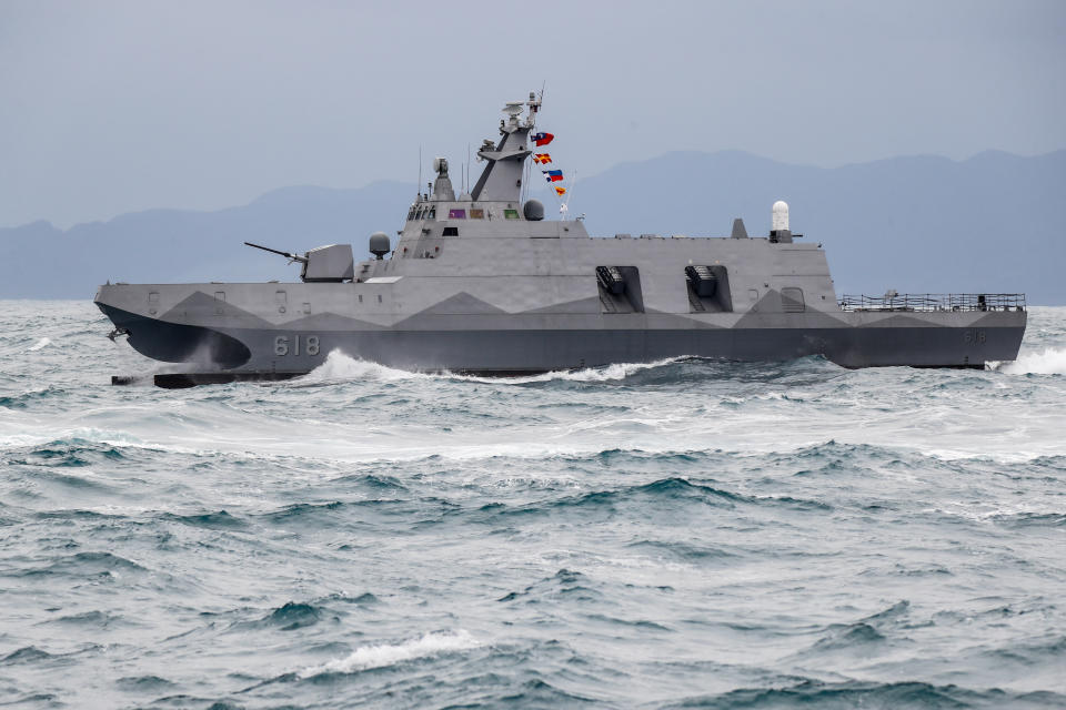 A Taiwanese military corvette during a Navy Drill for Preparedness Enhancement ahead of the Chinese New Year in Keelung, Taiwan, 7 Jan, 2022. 